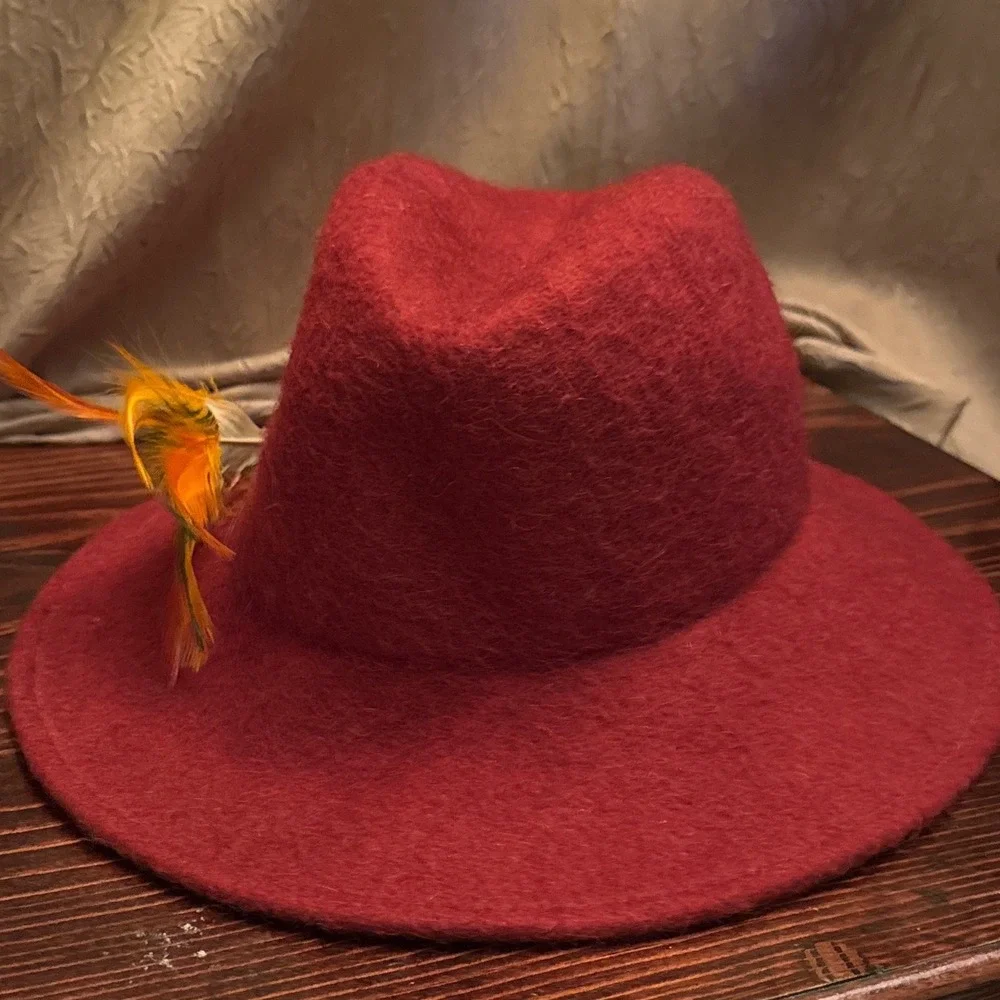 Mahara Wool Fedora Rancher Hat Feathers